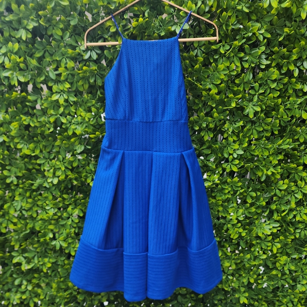 Twik Blue Ribbed Tiered Halter Dress for Prom - Picture 1 of 3